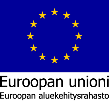 Sinisellä taustalla EU:n logo. Logon alla lukee Euroopan unoni, Euroopan aluekehitysrahasto.