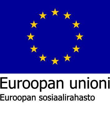 Euroopan unionin lippu. Sininen pohja, jossa keltaisilla tähdillä muodostettu ympyrä. Lipun alla teksti Euroopan unioni, Euroopan sosiaalirahasto.