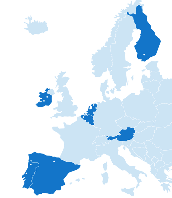 Euroopan kartta johon merkitty RUN-EU-maat