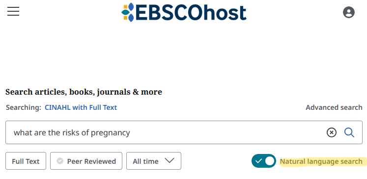 Activate natural language search from the slider under the basic search field.